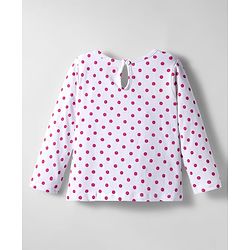 Babyhug Corduroy Knit Floral Embroidered Frock with Full Sleeves Inner Tee & Polka Dot Print - Blue & White