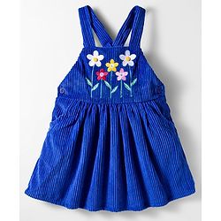 Babyhug Corduroy Knit Floral Embroidered Frock with Full Sleeves Inner Tee & Polka Dot Print - Blue & White