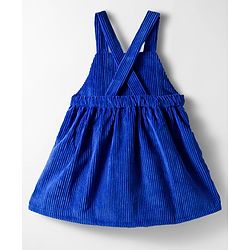 Babyhug Corduroy Knit Floral Embroidered Frock with Full Sleeves Inner Tee & Polka Dot Print - Blue & White