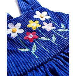 Babyhug Corduroy Knit Floral Embroidered Frock with Full Sleeves Inner Tee & Polka Dot Print - Blue & White