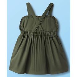 Babyhug Cotton Knit Floral Embroidered Frock with Full Sleeves Inner Tee - Olive Green & White