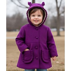 Babyhug Woven Full Sleeves Solid Hooded Winter Jacket - Purple
