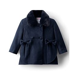 Babyhug Woven Full Sleeves Solid Color Overcoat with Bow Applique - Navy Blue