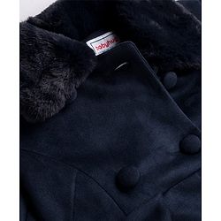 Babyhug Woven Full Sleeves Solid Color Overcoat with Bow Applique - Navy Blue