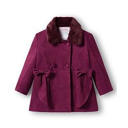 Babyhug Woven Full Sleeves Solid Color Overcoat with Bow Applique - Navy Blue
