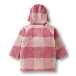 Babyhug Woven Full Raglan Sleeves Checks Hooded Overcoat - Pink