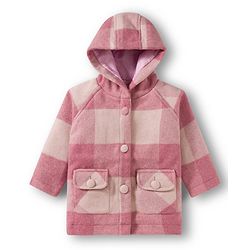 Babyhug Woven Full Raglan Sleeves Checks Hooded Overcoat - Pink