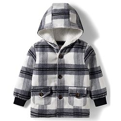 Babyhug Woven Full Sleeves Checks Hooded Overcoat - Black & White
