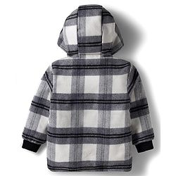 Babyhug Woven Full Sleeves Checks Hooded Overcoat - Black & White