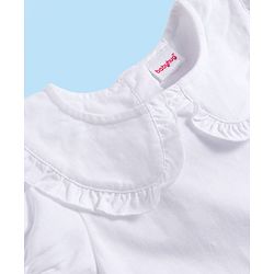 Babyhug Cotton Knit Half Sleeves Top & Skirt Set With Bow Applique - White