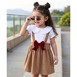 Babyhug Cotton Knit Half Sleeves Top & Skirt Set With Bow Applique - White