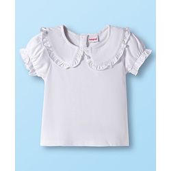 Babyhug Cotton Knit Half Sleeves Top & Skirt Set With Bow Applique - White