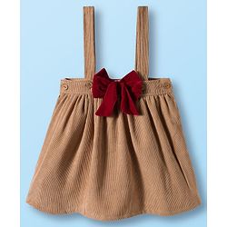 Babyhug Cotton Knit Half Sleeves Top & Skirt Set With Bow Applique - White