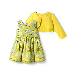 Babyhug Cotton Woven Floral Printed Frock with Three Fourth Sleeves Jacket - Yellow