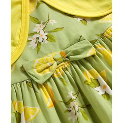Babyhug Cotton Woven Floral Printed Frock with Three Fourth Sleeves Jacket - Yellow