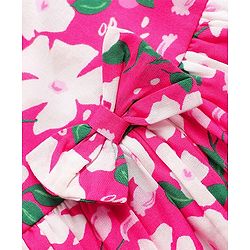 Babyhug Cotton Knit Floral Printed Dress With Full Sleeves Solid Coloured Shrug - Fuchsia