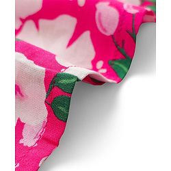 Babyhug Cotton Knit Floral Printed Dress With Full Sleeves Solid Coloured Shrug - Fuchsia