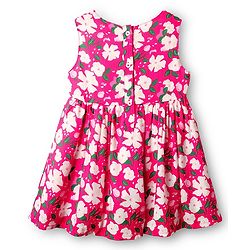 Babyhug Cotton Knit Floral Printed Dress With Full Sleeves Solid Coloured Shrug - Fuchsia