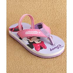 Cute Walk by Babyhug Disney Back Strap Flip Flops With Mickey & Minnie Print - Blue & Pink