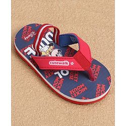 Cute Walk by Babyhug Disney Back Strap Flip Flops with Mickey Mouse Graphic - Red & Navy Blue