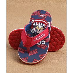 Cute Walk by Babyhug Disney Back Strap Flip Flops with Mickey Mouse Graphic - Red & Navy Blue