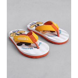 Cute Walk by Babyhug Disney Flip Flops With Mickey Mouse Print - Yellow & Beige