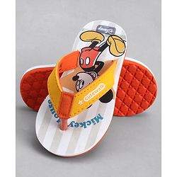 Cute Walk by Babyhug Disney Flip Flops With Mickey Mouse Print - Yellow & Beige