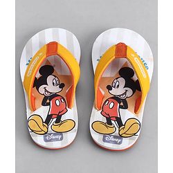 Cute Walk by Babyhug Disney Flip Flops With Mickey Mouse Print - Yellow & Beige