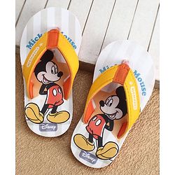 Cute Walk by Babyhug Disney Flip Flops With Mickey Mouse Print - Yellow & Beige