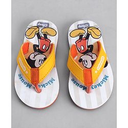 Cute Walk by Babyhug Disney Flip Flops With Mickey Mouse Print - Yellow & Beige