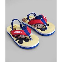 Cute Walk by Babyhug Disney Back Strap Closure Flip Flops With Mickey Mouse Print - Red & Yellow