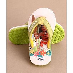 Cute Walk by Babyhug Disney Flip Flops With Moana Graphics - Beige & Green