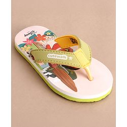 Cute Walk by Babyhug Disney Flip Flops With Moana Graphics - Beige & Green