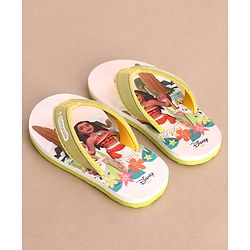 Cute Walk by Babyhug Disney Flip Flops With Moana Graphics - Beige & Green