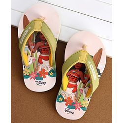 Cute Walk by Babyhug Disney Flip Flops With Moana Graphics - Beige & Green
