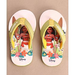 Cute Walk by Babyhug Disney Flip Flops With Moana Graphics - Beige & Green