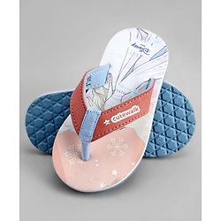 Cute Walk by Babyhug Disney Flip Flops With Frozen Print - Peach & White