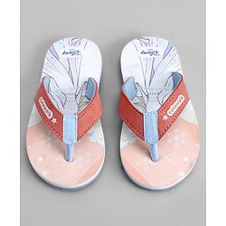 Cute Walk by Babyhug Disney Flip Flops With Frozen Print - Peach & White