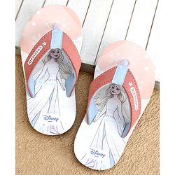 Cute Walk by Babyhug Disney Flip Flops With Frozen Print - Peach & White