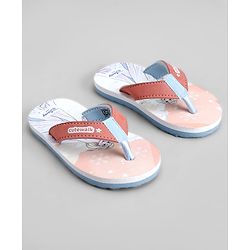 Cute Walk by Babyhug Disney Flip Flops With Frozen Print - Peach & White