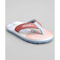 Cute Walk by Babyhug Disney Flip Flops With Frozen Print - Peach & White