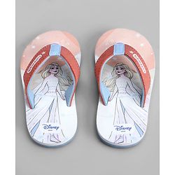 Cute Walk by Babyhug Disney Flip Flops With Frozen Print - Peach & White