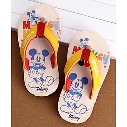 Cute Walk by Babyhug Disney Flip Flops With Mickey Mouse Graphics - Beige & Yellow