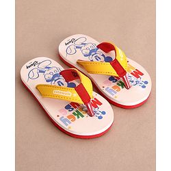 Cute Walk by Babyhug Disney Flip Flops With Mickey Mouse Graphics - Beige & Yellow