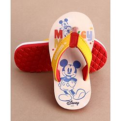 Cute Walk by Babyhug Disney Flip Flops With Mickey Mouse Graphics - Beige & Yellow