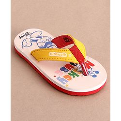 Cute Walk by Babyhug Disney Flip Flops With Mickey Mouse Graphics - Beige & Yellow