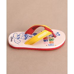 Cute Walk by Babyhug Disney Flip Flops With Mickey Mouse Graphics - Beige & Yellow