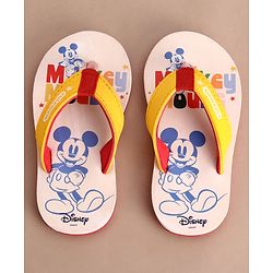 Cute Walk by Babyhug Disney Flip Flops With Mickey Mouse Graphics - Beige & Yellow