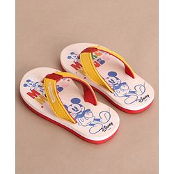 Cute Walk by Babyhug Disney Flip Flops With Mickey Mouse Graphics - Beige & Yellow
