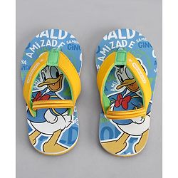 Cute Walk by Babyhug Disney Flip Flops With Back Strap & Donald Duck Print - Yellow & Blue
